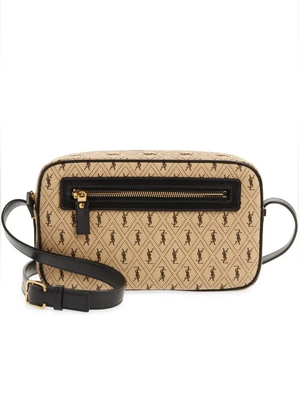 Yves Saint Laurent Beige Monogram All Over Canvas Camera Bag Crossbody Dark Navy